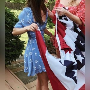 Reformation Elle Mini Dress Verona Light Blue Floral Puff Sleeve size 2